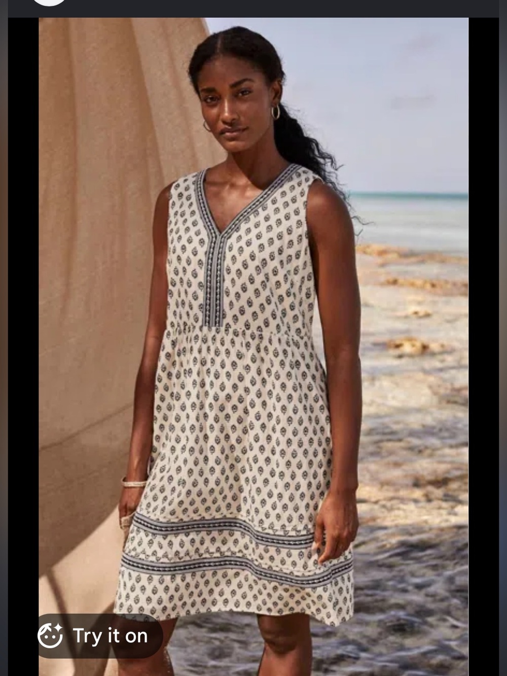 Purejill Tiered Sleeveless Dress in Cream Foulard Stamp Size XLP